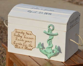 Strand Hochzeit Karte Box, nautische Karte Box, Küste Hochzeit Dekor, personalisierte Koordinaten