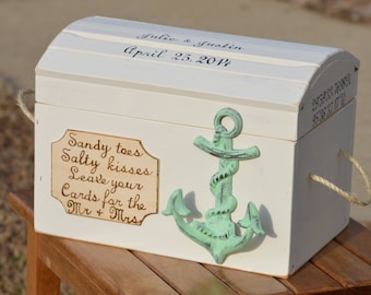 beach wedding card box, nautical card box, seashore wedding decor, personalized coordinates