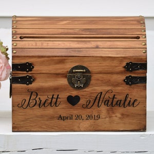 Personalized Wedding Card Box Rustic Card Box With Slot Wood Card Box With Lock Option Wedding Keepsake Chest Custom With Heart image 6
