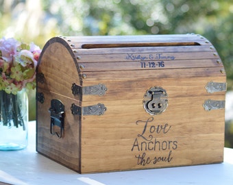 Love anchors the soul beach Wedding Card Box With Slot, nautical card box, destination Wedding  Memory Chest, Custom Keepsake Trunk