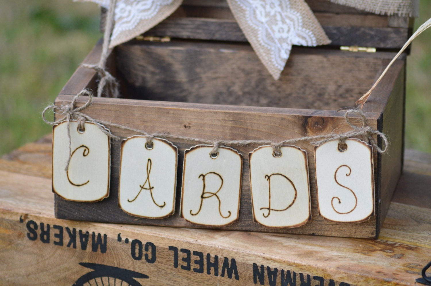 rustic wedding card holder wooden crate burlap