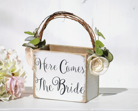 here comes the bride flower girl basket