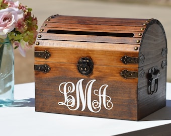 Monogrammed Card Box, Rustic Wedding Card Holder With Slot, Bridal Shower Card Keeper, Wedding Keepsake Trunk, Shabby Chic Wedding Decor