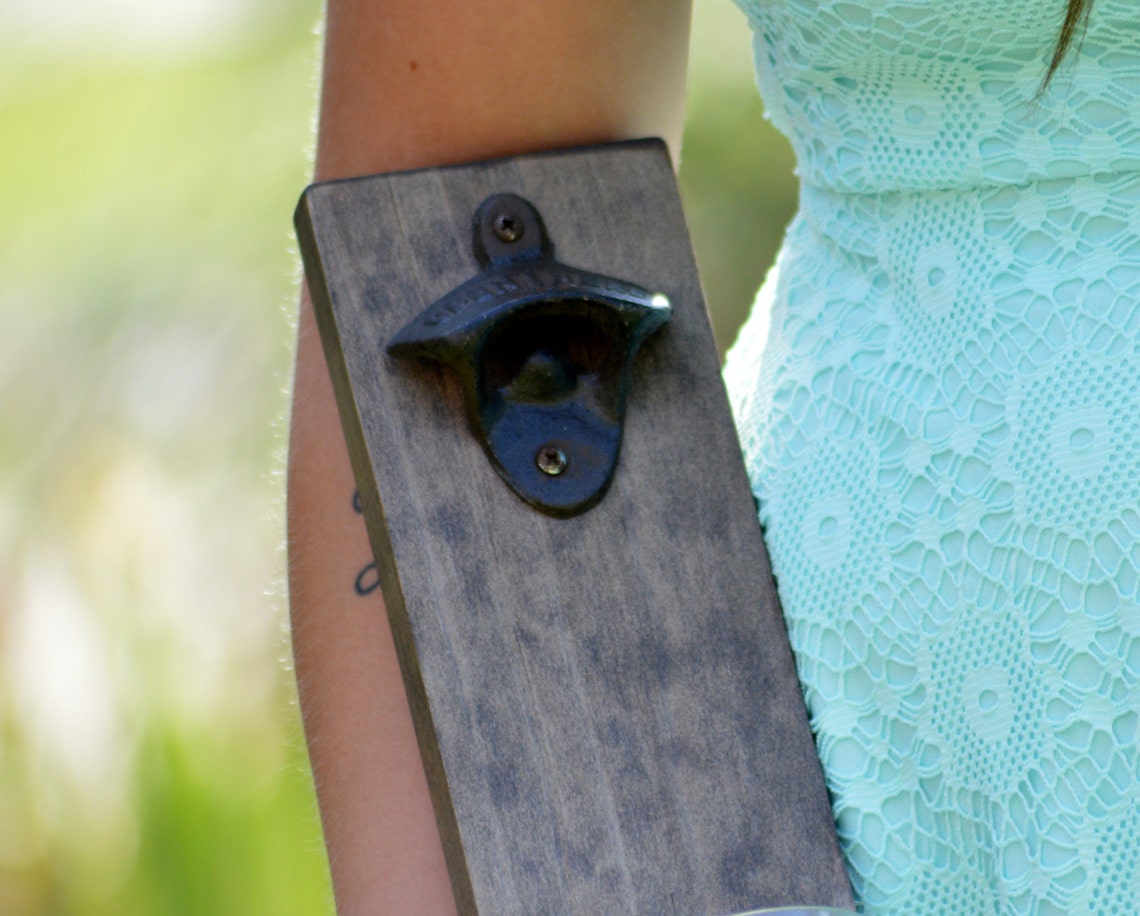 Rustic Wall Mounted Bottle Opener Bottle Cap Catcher, Jar Beer Bottle ...