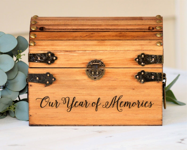 Our Year Of Memories Keepsake Box Wooden Memory Box Wooden Keepsake Box First Anniversary 5th Anniversary Gift Wedding Memory Chest image 1