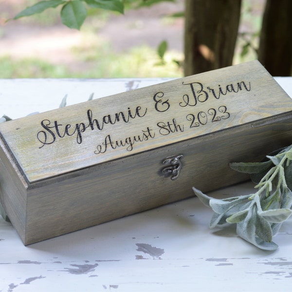 Wooden Wine Box, Wine Bottle Holder, Engraved Wine Box, Custom Wine Box, Wedding Wine Box, Unity Ceremony, 5th Anniversary Gift Time Capsule