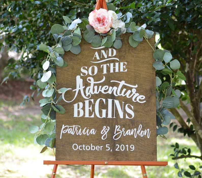 The Adventure Begins Wedding Sign to Our Etsy