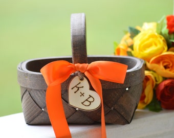 fall flower girl basket,  orange flower girl basket, fall wedding, autumn wedding, personalized B111