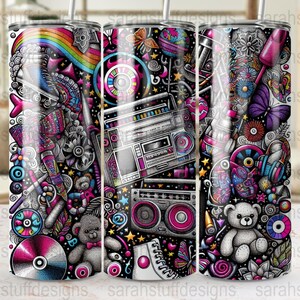 Retro 80s 90s Digital Art, Colorful Vintage Boombox Illustration, Cute Teddy Bear Roller Skates Print, Fun Retro Decor Download