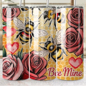 Bee Mine Digital Print, Cute Bee and Rose Wall Art, Valentine&#39;s Day Digital Illustration, Honeycomb Background Art for Lovers