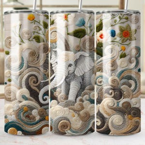 Embroidered Elephant 20 oz Skinny Tumbler Sublimation Design Digital Download PNG DIGITAL ONLY, Embroidery Mandala Elephant Tumbler Wrap