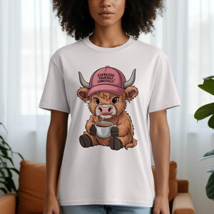 Grumpy Highland Cow Png, Cranky Coffee Lover Png, Fluffy Cow Grumpy Humor Graphic Sublimation Design, Cow Lover Png