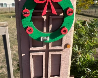 Personalized Christmas wreath door ornament