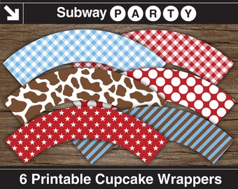 Printable Cowgirl Party Cupcake Wrappers DIY. Pink Brown Cow | Etsy