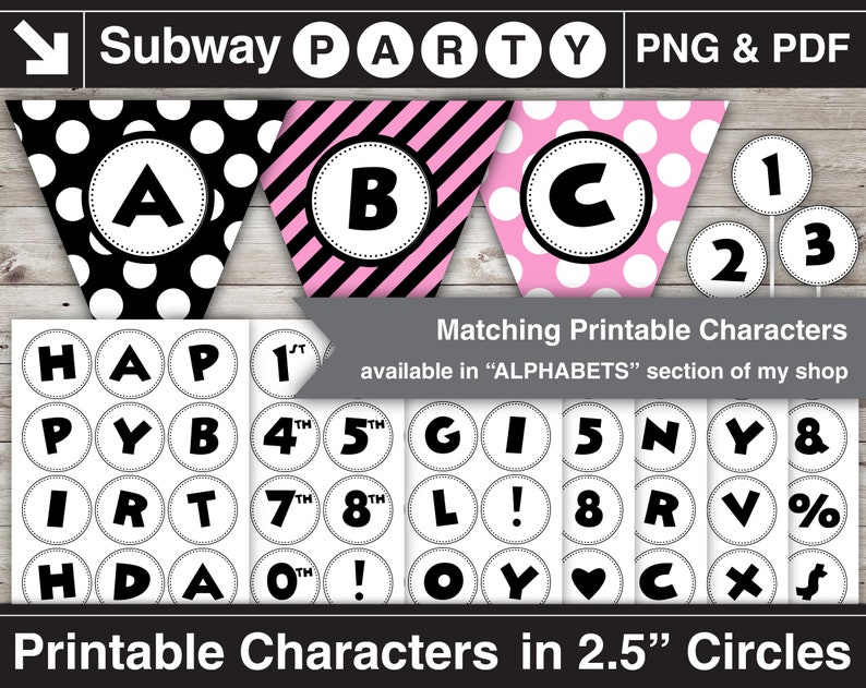 May include: Printable alphabet and number characters in black and white on a white background. The characters are in 2.5 inch circles. The characters include letters A, B, C, H, P, Y, I, R, T, D, O, G, L, N, V, X, and numbers 1, 2, 3, 4, 5, 7, 8.  The characters are available in the "ALPHABETS" section of the shop.