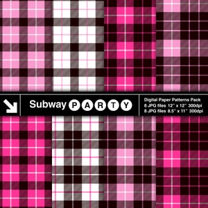 Lumberjill Flannel Tartan Plaid in Rose & Hot Pink, Black and White. Digital Scrapbook / Party Papers 8.5x11 / 12x12 jpg INSTANT DOWNLOAD