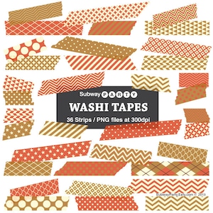 Pumpkin Spice Orange & Gold Digital Washi Tapes. 36 PNG Semitransparent Tape Strips. Scrapbook Embellishment, Blog Clipart. INSTANT DOWNLOAD