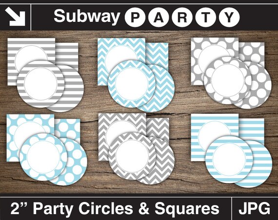 Blue, Grey Boy Baby Shower Party Circles and Squares / Cupcake Toppers Printable DIY / Blank Labels, Tags. Editable Jpg. INSTANT DOWNLOAD. Il_570xn
