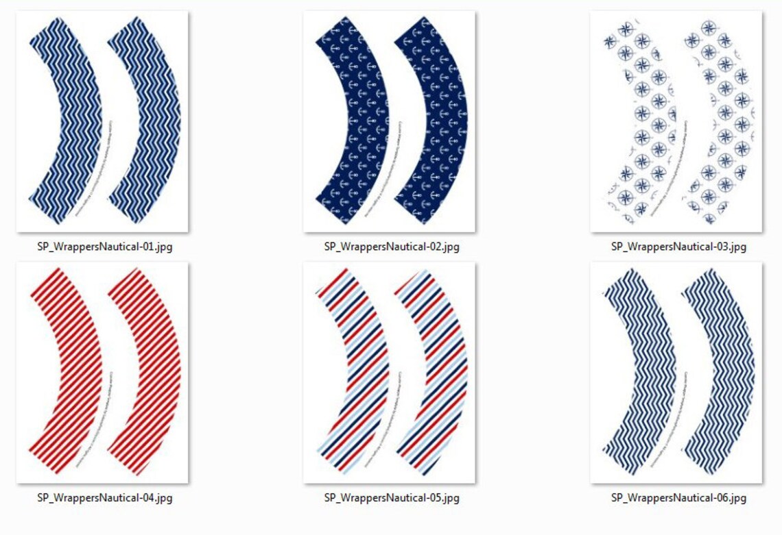 Nautical Printable Cupcake Wrappers. Navy Blue Red White - Etsy