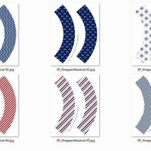 Nautical Printable Cupcake Wrappers. Navy Blue, Red, White Chevron ...