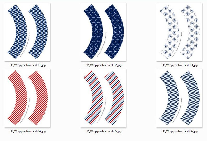 Nautical Printable Cupcake Wrappers. Navy Blue Red White - Etsy