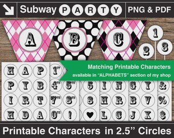 Monster Dolls Party Digital Papers. Pink Blue Black Argyle
