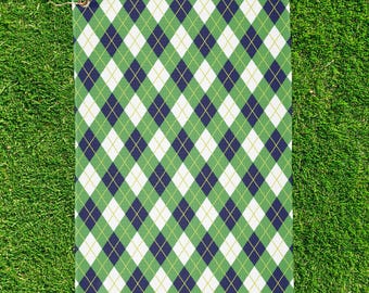 Golf Towel in Green and Navy Blue Argyle. Golf Party Favors, Golfer Gifts, Tournament, Golfing Essentials, Clubhouse Must-Have