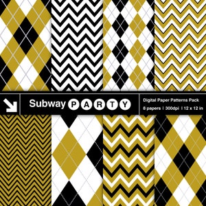 Paquete de papeles digitales dorados, negros y blancos con diseño de chevrones y rombos. Papeles para fiestas, álbumes de recortes y tarjetas de invitación (DIY) 30 x 30 cm (JPG) DESCARGA INSTANTÁNEA