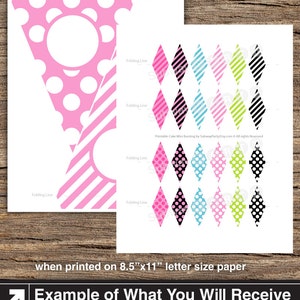 Minnie Theme Girl Birthday Party Printable Banner and Mini Cake Bunting ...