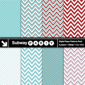 Carte digitali a zig-zag blu acqua, rosso scuro e grigio argento. Chevron spessi e sottili. Feste/Inviti fai da te/Scrapbook 12x12 jpg DOWNLOAD IMMEDIATO
