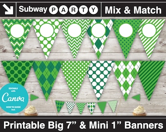 Afdrukbare banner voor golffeest en minitaartslinger. Smaragdgroen argyle, chevron en strepen. DIY bewerkbare banner blanco. DIRECT DOWNLOADEN.