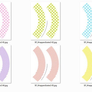 Easter Cupcake Wrappers Printable Liners. Pastel Color Polka Dots & Stripes. Coral, Pink, Blue, Yellow, Green, Lilac. INSTANT DOWNLOAD. image 2