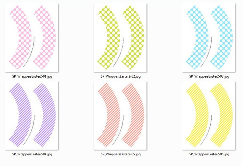 Easter Cupcake Wrappers Printable Liners. Pastel Color Polka Dots & Stripes. Coral, Pink, Blue, Yellow, Green, Lilac. INSTANT DOWNLOAD. image 2