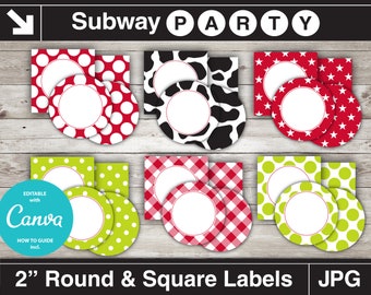 Farm Theme Party Printable Cupcake Toppers. Party Circles & Squares 2", Blank Labels, Tags. Add Your Own Text DIY Jpg. INSTANT DOWNLOAD