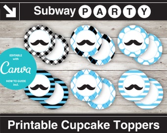 Printable Mustache Bash Party Circles and Squares  2" / Cupcake Toppers / Blank Labels, Tags. Add Your Own Text DIY jpg. INSTANT DOWNLOAD