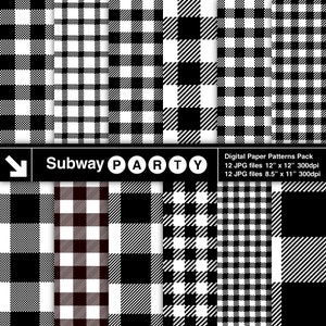 Lumberjack Flannel Black and White Buffalo Check Plaid and Gingham Scrapbook Digital Papers / Invites DIY 8.5x11, 12x12 jpg INSTANT DOWNLOAD image 1