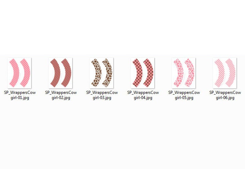 Puede incluir: Seis im&aacute;genes que muestran envoltorios para cupcakes con varios dise&ntilde;os. Los dise&ntilde;os incluyen lunares rosas, rayas rojas, estampado de vaca marr&oacute;n, cuadros rojos y blancos, motivos florales rosas y cuadros rosas y blancos.