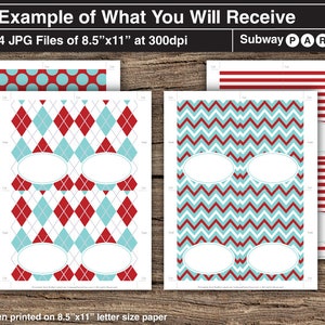 Aqua Blue Red Party Food Labels in Argyle, Chevron, Polka Dots, Stripes. Printable Table Tents / Editable Buffet Cards. Jpg INSTANT DOWNLOAD image 2
