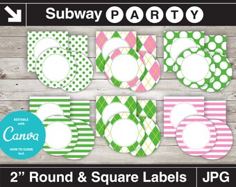 Printable Girl Golf Theme 2" Party Circles and Squares / Cupcake Toppers / Blank Labels, Tags. Add Your Own Text DIY jpg. INSTANT DOWNLOAD