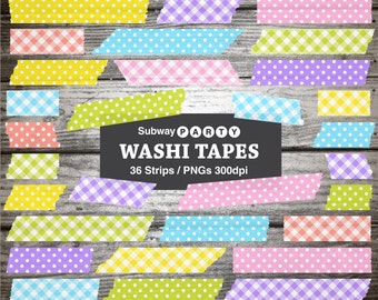 Easter Digital Washi Tapes. Pastel Polka Dots & Gingham Semitransparent Strips. 36 PNGs Scrapbook Embellishment Clipart. CANVA Elements