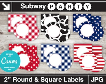 American Cowboy Party Printable Cupcake Toppers. Party Circles & Squares 2", Blank Labels, Tags. Add Your Own Text DIY Jpg. INSTANT DOWNLOAD