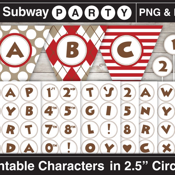 Printable Cartoon Style Brown Letters & Numbers in 2.5" Circles. Alphabet Characters for Kids Party Banner Pdf. Clipart Png CANVA Elements