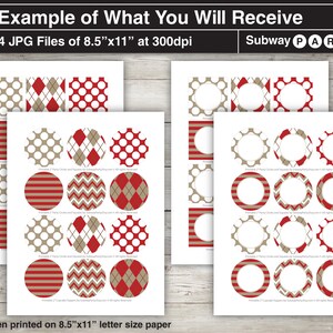 May include: Four printable 8.5 x 11 inch JPG files of party circles and squares with red, white, and brown geometric patterns. The text "Subway PARTY" is at the top of the image.