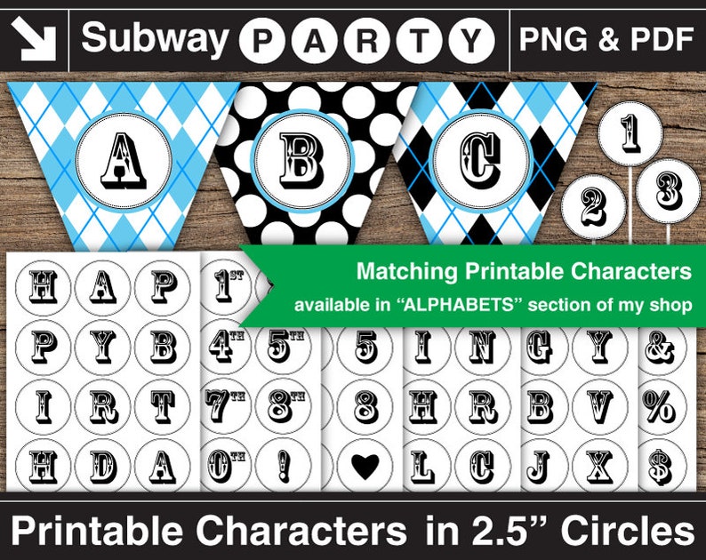 May include: Printable alphabet and number characters in black and white with a vintage style font. The characters are in 2.5 inch circles and are available in a blue and white checkered pattern, a black and white polka dot pattern, and a black and white checkered pattern. The characters are also available in a set of 2.5 inch circles.