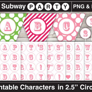 May include: Printable 2.5 inch circle stickers with pink letters and numbers. The letters include H, A, P, I, T, S, B, G, R, L, D, O, Y, W, N, & and the numbers 1, 2, 4, 5, 7, 8, 0. The stickers are on white sheets with a pink border.