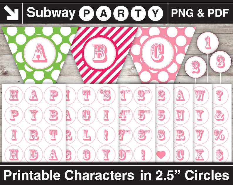 May include: Printable 2.5 inch circle stickers with pink letters and numbers. The letters include H, A, P, I, T, S, B, G, R, L, D, O, Y, W, N, & and the numbers 1, 2, 4, 5, 7, 8, 0. The stickers are on white sheets with a pink border.