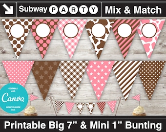 Printable Cowgirl Party Banner and Mini Cake Bunting. Pink, Brown Cow Print. DIY Editable Banner Blank. Jpg INSTANT DOWNLOAD