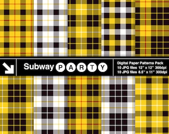 Yellow Black Tartan Plaid Digital Papers. Clueless 90s Style. Scrapbook 12x12 & Printable Party Papers 8.5x11 Jpg INSTANT DOWNLOAD