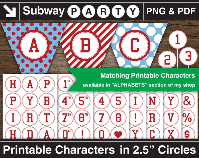 May include: Printable alphabet and number characters in red on white circles with a red border. The circles are 2.5 inches in diameter. The characters are available in a "ALPHABETS" section of the shop.