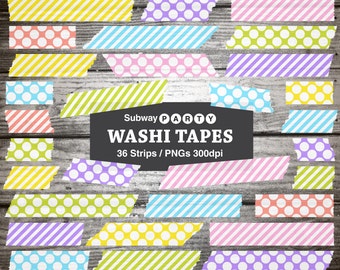 Easter Digital Washi Tapes. Pastel Polka Dots & Stripes Semitransparent Strips. 36 PNGs Scrapbook Embellishment Clipart. CANVA Elements